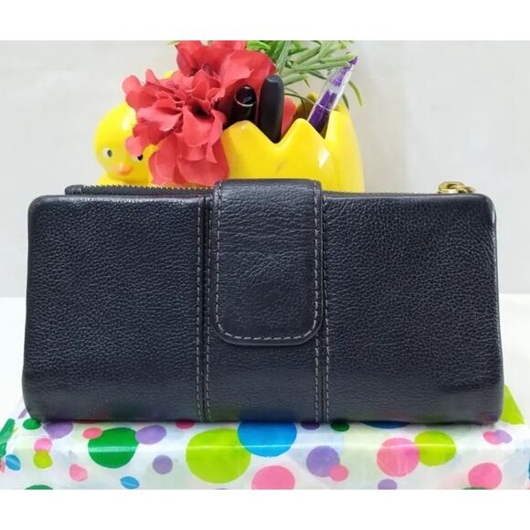 Fossil Black Pebbled Leather Zipper Closure Credit Card ID Window Bifold Wallet - Picture 2 of 15